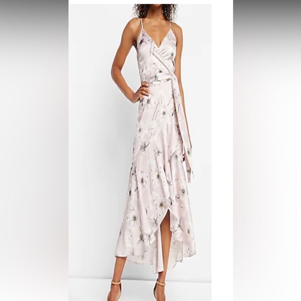 Express light, pink floral, print, hi low dress in silky satin, new